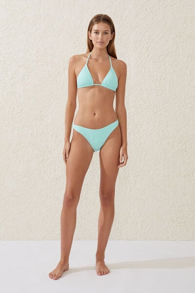 Refined High Side Brazilian Bikini Bottom, BLEACHED AQUA CRINKLE