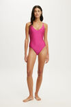 Thin Strap V Neck One Piece Full, SUNDRIED ROSE SHIMMER - example image 4