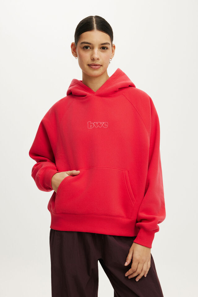 Plush Premium Graphic Raglan Hoodie, CHARGED RED/OFF SEASON