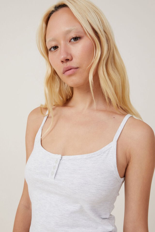 Peached Jersey Henley Cami, LIGHT GREY MARLE