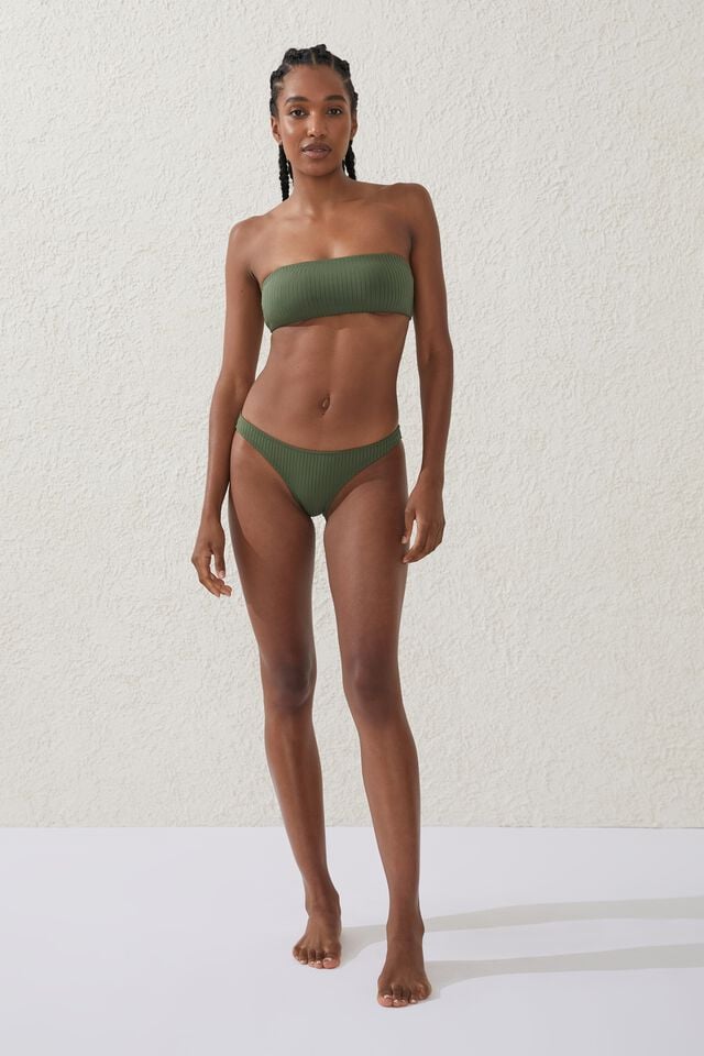 Green Ribbed Bandeau Bikini Top
