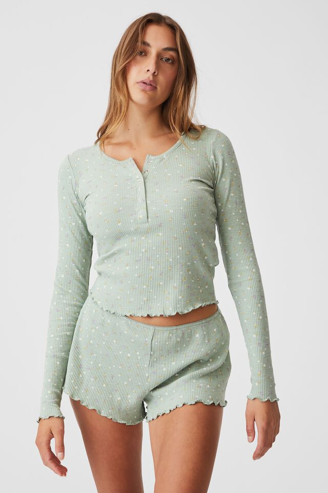 Pretty Little Sleep Henley, SPRIGGY PETITE DITZY WASHED MINT