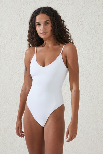 Smoothing Thin Strap Cheeky One Piece, WHITE