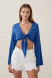 Knot Front Beach Long Sleeve Top, SPRING BLUE - alternate image 1