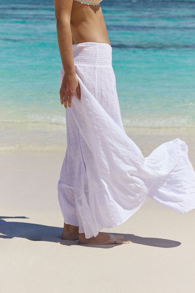 Hanky Hem Beach Maxi Skirt, WHITE