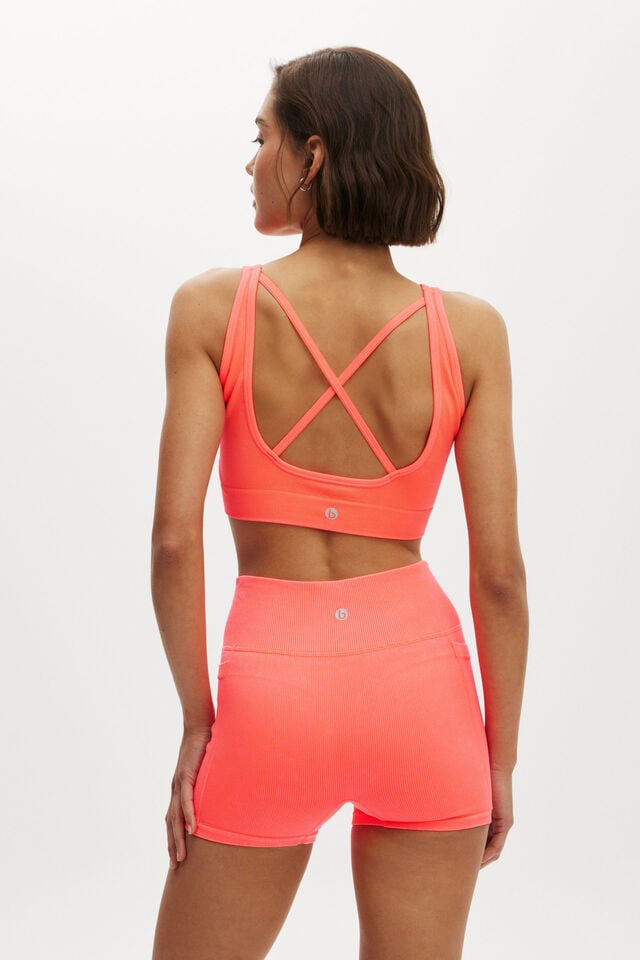 Seamless Plunge Strappy Back Crop, WASHED VIBRANT ORANGE