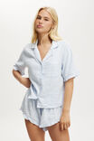 Flannel Short Sleeve Shirt And Short Sleep Set, BLUE/WHITE/PANNA COTTA STRIPE - alternate image 4