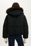 The Mother Puffer Soft Touch Removable Hood Jacket, BLACK/FAUX FUR - example image 3