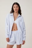 Flannel Boyfriend Long Sleeve Shirt, BLUE/WHITE/PANNA COTTA STRIPE - alternate image 1