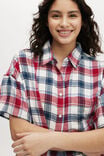 Flannel Boyfriend Short Sleeve Shirt, STEPHANIE CHECK BLUE - alternate image 2
