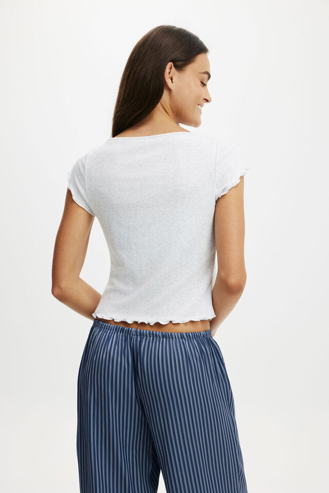 Button Detail Cap Sleeve Top, LIGHT GREY MARLE