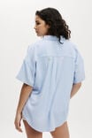 Flannel Boyfriend Short Sleeve Shirt, BLUE PINSTRIPE - alternate image 3