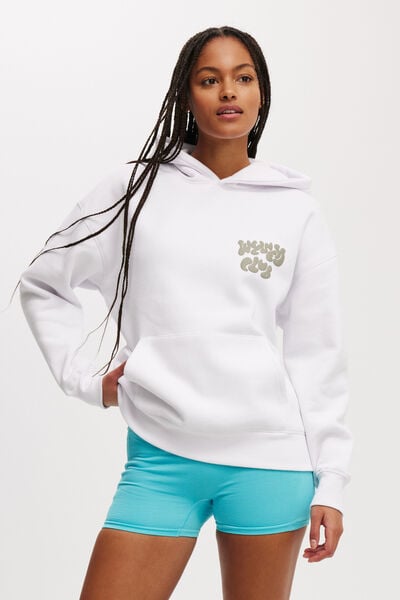 Plush Premium Graphic Hoodie, WHITE/WELLNESS CLUB DUSTY KHAKI