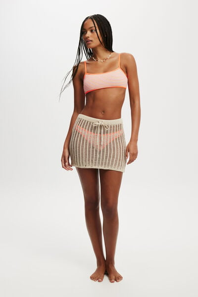 Saia - Beach Ladder Knit Mini Skirt, NATURAL