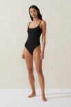 Thin Strap Low Scoop One Piece Cheeky, BLACK CRINKLE - alternate image 4