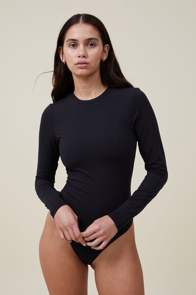Soft Lounge Long Sleeve Bodysuit, BLACK