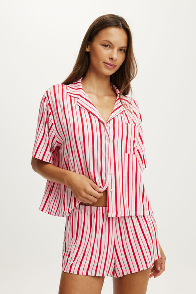 Slinky Soft Short Sleeve Set, CLARA STRIPE ROSY HAZE PINK/CHEEKY CHERRY
