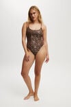 Thin Strap Low Scoop One Piece Cheeky, TEXTURED LEOPARD - alternate image 1