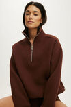 Plush Half Zip Sweatshirt, CHESTNUT - example image 2