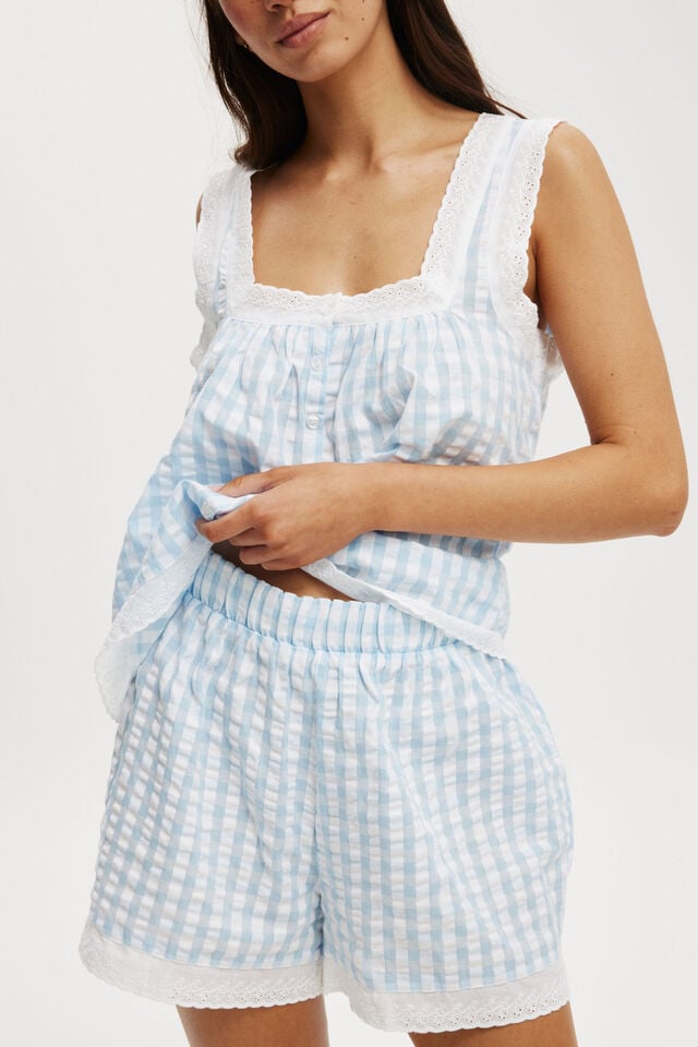 Button Through Tank And Short Set, TULLY CHECK BLUE