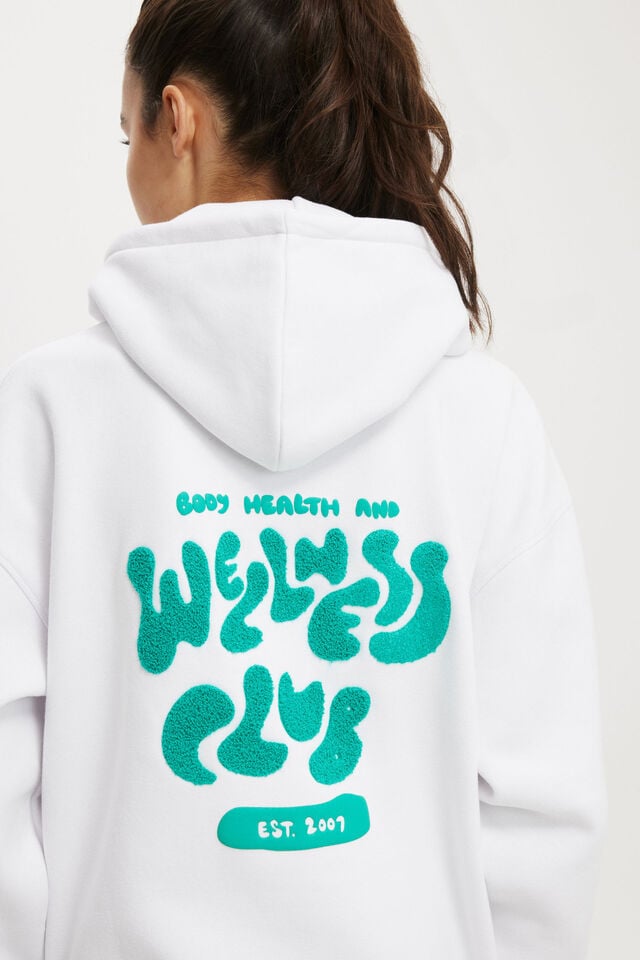 Plush Premium Graphic Hoodie, WHITE/WELLNESS CLUB ARCADIA