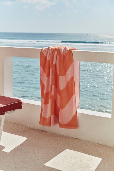 Cotton Beach Towel, CORAL PEACH WAVE