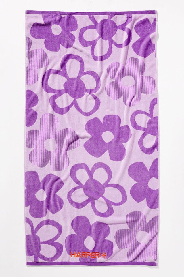 Cotton Beach Towel Personalised, POP FLORAL LILAC