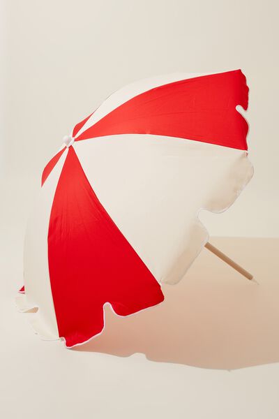 Coolum Beach Umbrella, RASPBERRY ECRU COLOUR BLOCK