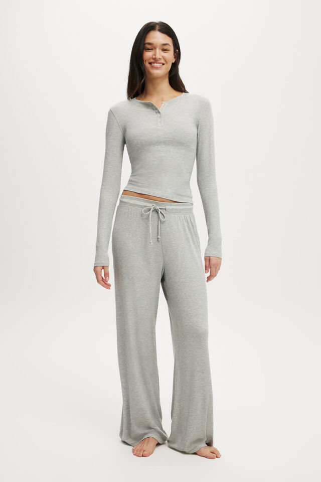 Airy Soft Henley Long Sleeve, GREY MARLE RIB