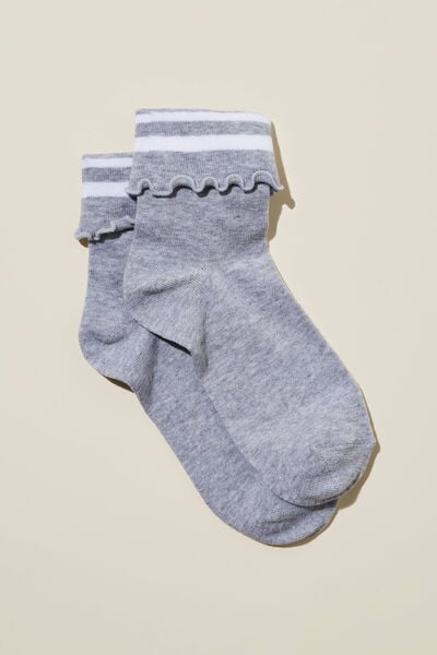 Active Folded Frill Sock, GREY MARLE/ WHITE