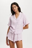 Flannel Short Sleeve Shirt And Short Sleep Set, PINK CHECK - alternate image 4