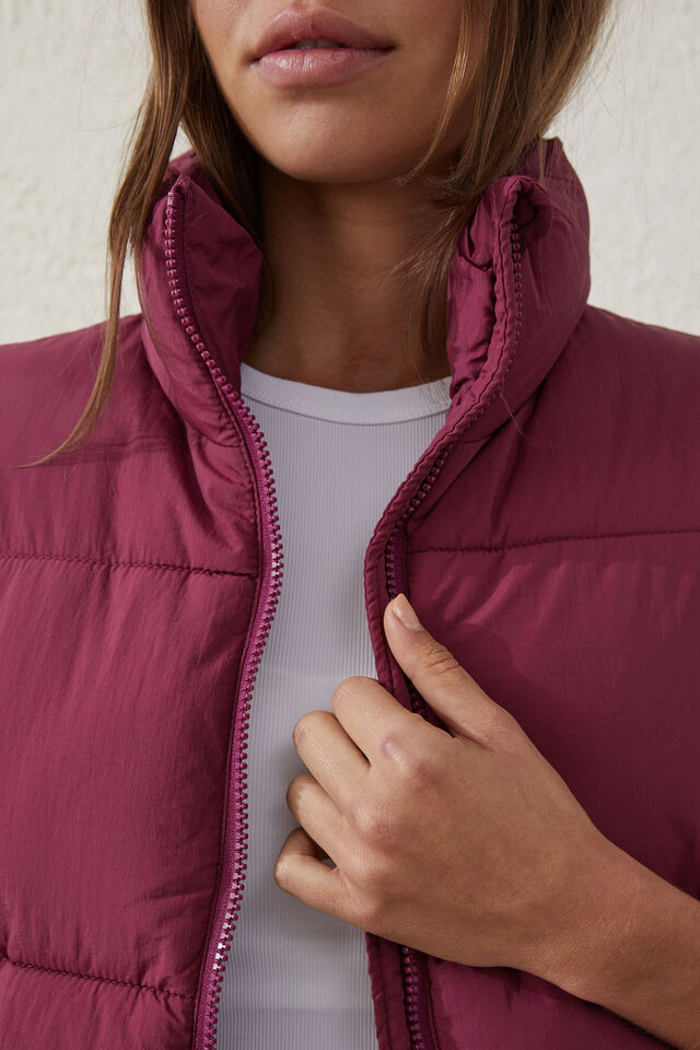 The Recycled Mother Puffer Vest, RED PLUM
