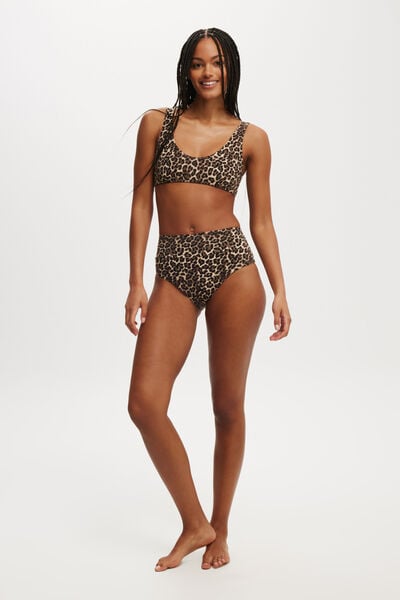 Smoothing High Waisted Cheeky Bikini Bottom, TAYLOR LEOPARD