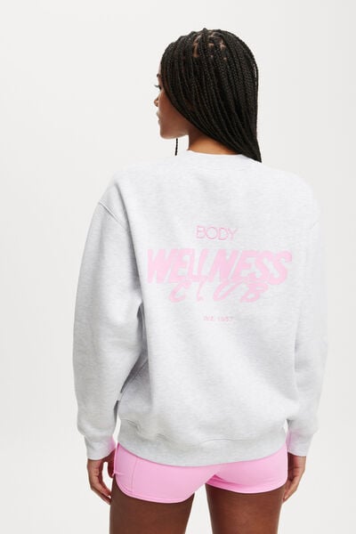 Plush Graphic Crew Sweatshirt, CLOUDY GREY MARLE/BODY WELLNESS CLUB