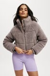 The Mother Puffer Cropped Sherpa Jacket, DESERT GREY - alternate image 1