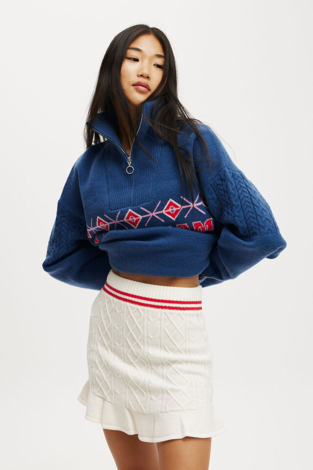 Knit Flippy Skirt, COCONUT MILK/ RASPBERRY