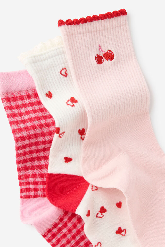 Gift Sleep Sock 3Pk, PINK CHECK/HEART DITSY