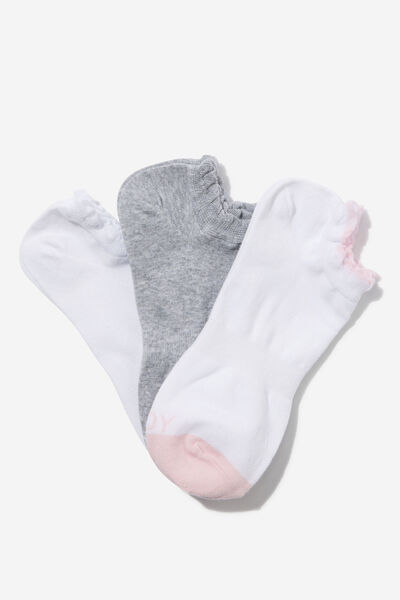 Body Low Cut Frill Socks 3Pk, MILLENNIAL PINK / GREY MARLE