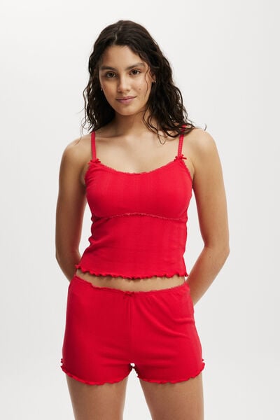 Pointelle Picot Sleep Top, LOBSTER RED