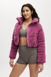 The Mother Puffer Cropped Sherpa Jacket, RED VIOLET - alternate image 1