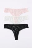 Remi Lace Tanga G - String 3 Pack, BLACK,COCONUT MILK,PINK KISS - example image 1