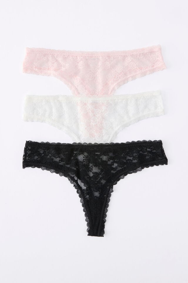 Remi Lace Tanga G - String 3 Pack, BLACK,COCONUT MILK,PINK KISS