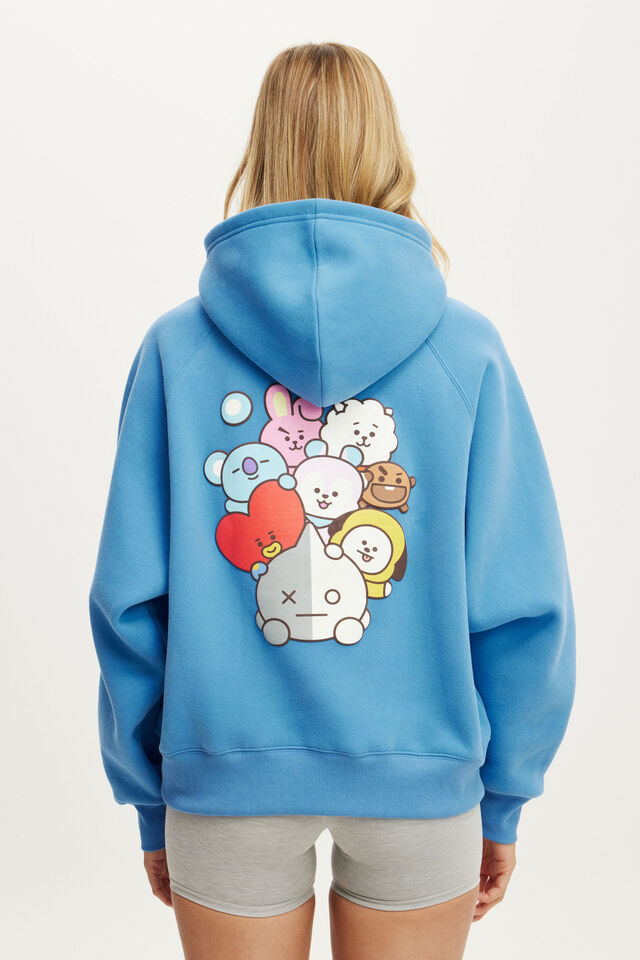 BT21 Plush Graphic Raglan Hoodie, LCN BT21/ECHO BLUE