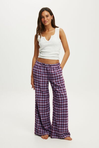 Personalised Cloud Soft Flannel Wide Leg Pant, JESSIE CHECK DAYDREAM BLUE