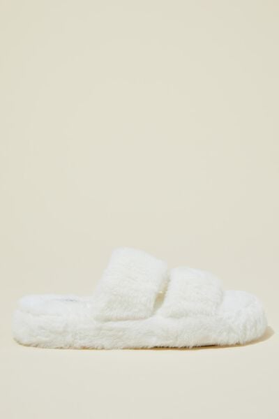 Plush Fur Slipper, WHITE