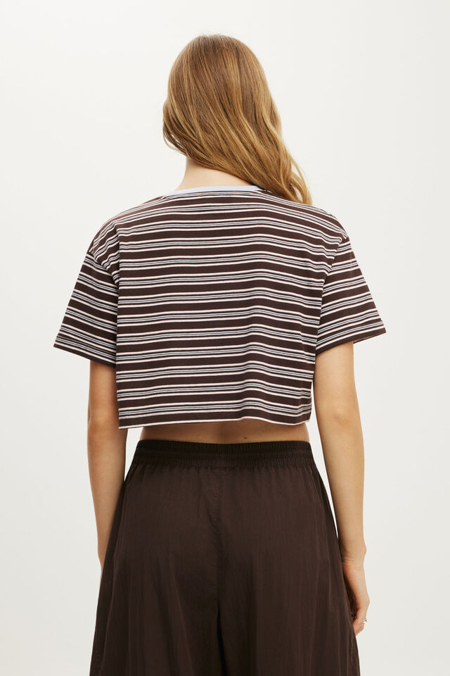 Cropped Graphic Active Tee, FRENCH ROAST STRIPE