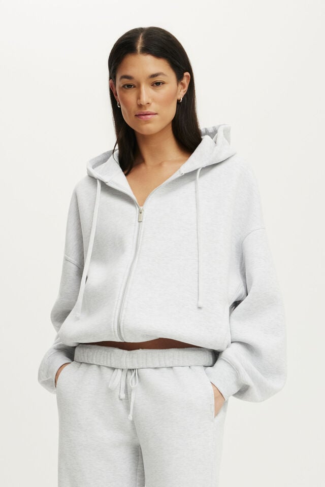 Plush Oversized Cocoon Zip Through, CLOUDY GREY MARLE