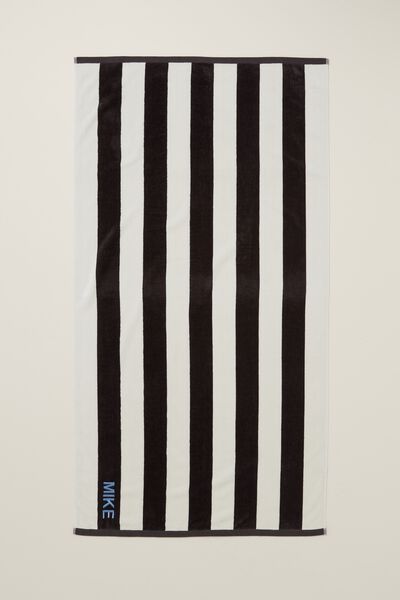 Cotton Beach Towel Personalised, SUMMER STRIPE BLACK