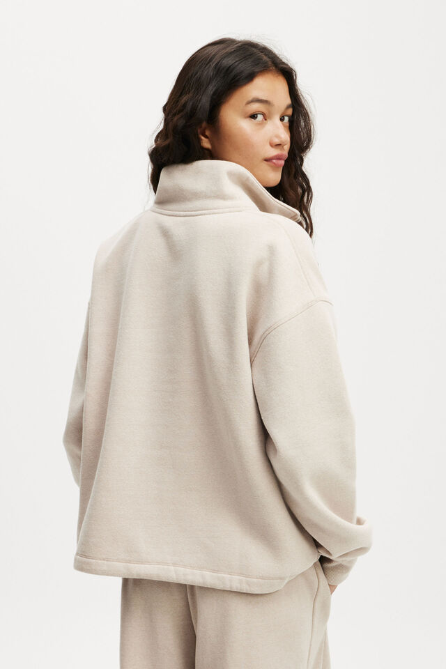 Plush Essential Half Zip Jumper, SESAME MARLE