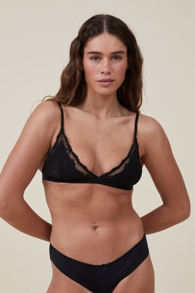 Everyday Lace Triangle Padded Bralette, BLACK